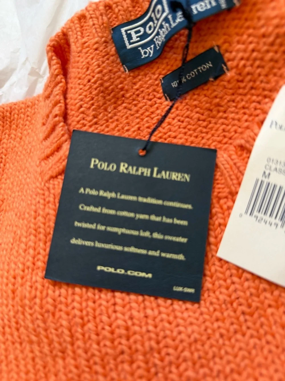 NWT Polo Ralph Lauren Orange Crewneck The Luxury Cotton Sweater Knit Casual M